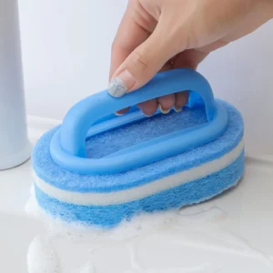 sg-11134201-8261u-mlg17fyatvrcbe.webp Plastic Handle Sponge Scrubber Brush Kitchen Bathroom Wall Cleaning Scrubber Berus Pembersih